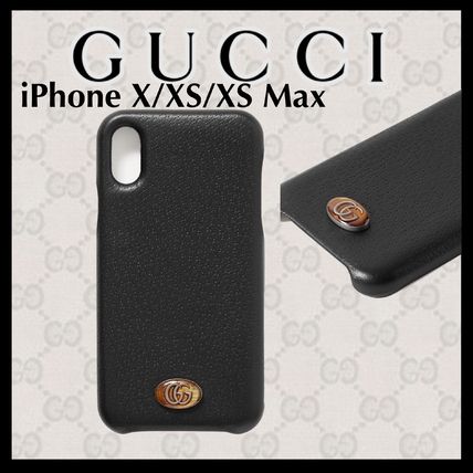 GUCCI Unisex Plain Leather iPhone X iPhone XS iPhone XS Max Logo 