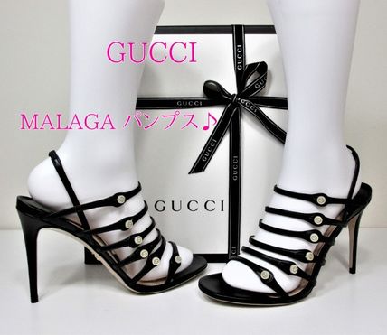 GUCCI 2018 19AW Open Toe Leather Pin Heels Elegant Style 