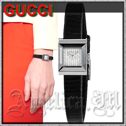 GUCCI 2019 20AW Leather Square Quartz Watches Office Style Elegant Style 