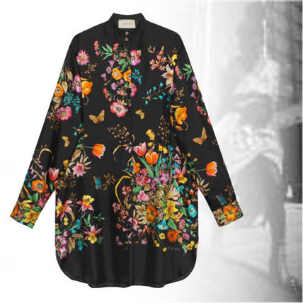 GUCCI 2019 SS Flower Patterns Silk Long Sleeves Elegant Style Dresses 549 
