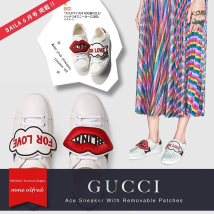 GUCCI Ace Round Toe Rubber Sole Casual Style Plain Leather 