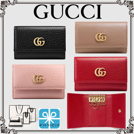 GUCCI GG Marmont Unisex Leather Logo KeychainsBag Charms 