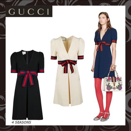 GUCCI V Neck Plain Short Sleeves Dresses 