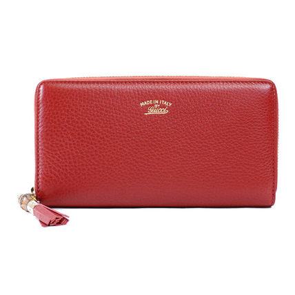 GUCCI Plain Leather Long Wallets 