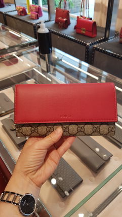 GUCCI Canvas Bi color Leather Logo Long Wallets 