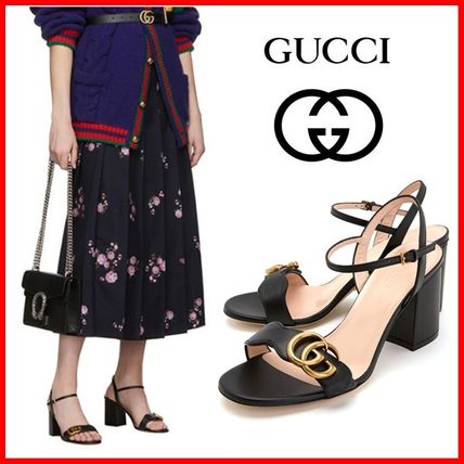GUCCI 2019 SS Leather Mid Heel Sandal 453379 A3N00 1000 