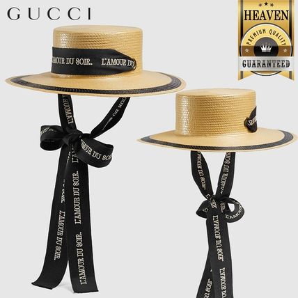 GUCCI 2020 21AW Straw Effect Wide Brim Hat With Ribbon 628549 3HK64 9260 
