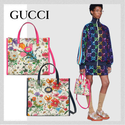 GUCCI 2018 19AW Flower Patterns Canvas 2WAY Elegant Style Totes 