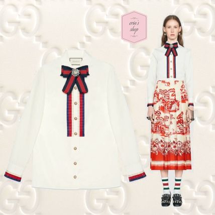 GUCCI 2018 19AW Short Stripes Blended Fabrics Long Sleeves Plain Cotton 