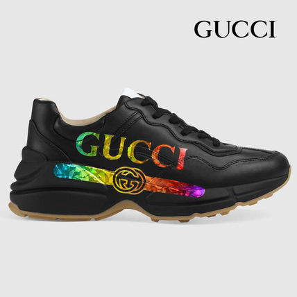 GUCCI RHYTON 2020 SS Unisex Leather Logo Low Top Sneakers 