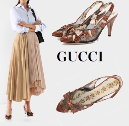 GUCCI 2018 19AW GUCCI 18 19AW Flower Patterns Leather Pin Heels