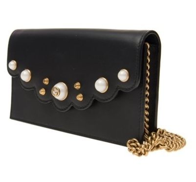 GUCCI Plain Leather Chain Wallet Small Shoulder Bag Long Wallets 