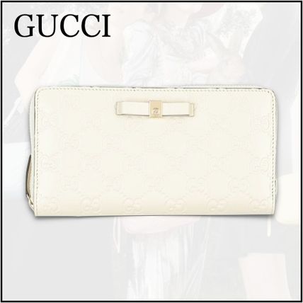 GUCCI Flower Patterns Plain Leather Long Wallet Logo Long Wallets 
