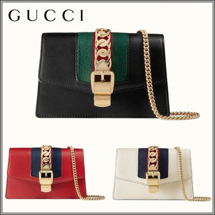 GUCCI Sylvie Stripes Chain Plain Leather Crossbody Logo Shoulder Bags