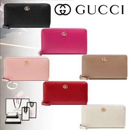 GUCCI 2019 SS Plain Leather Long Wallet Logo Long Wallets