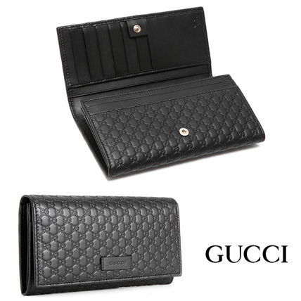 GUCCI Calfskin Blended Fabrics Street Style Logo Long Wallets 