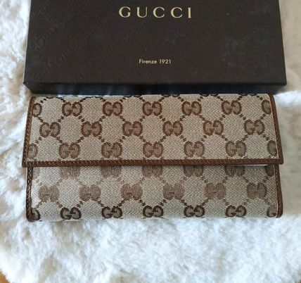 GUCCI Monogram Canvas Leather Logo Long Wallets 231841 