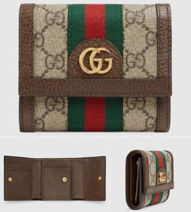 GUCCI Ophidia Canvas Plain Leather Logo Folding Wallets 
