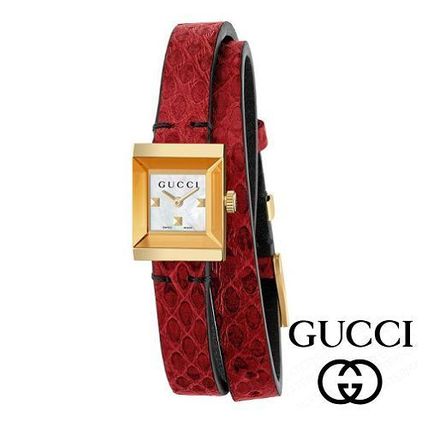 GUCCI Leather Square Quartz Watches Stainless Analog Watches 