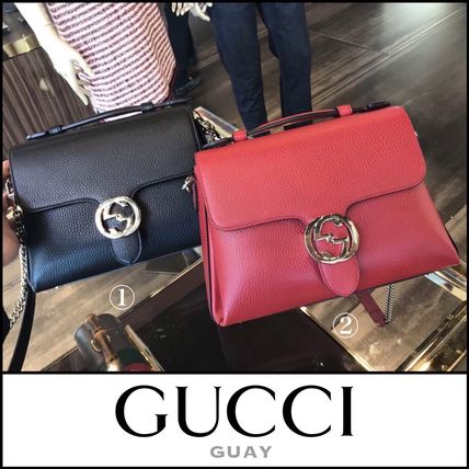 GUCCI Plain Leather Shoulder Bags 