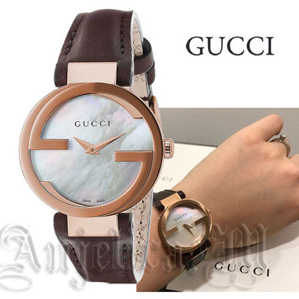 GUCCI 2018 19AW Leather Round Mechanical Watch Elegant Style Analog Watches 