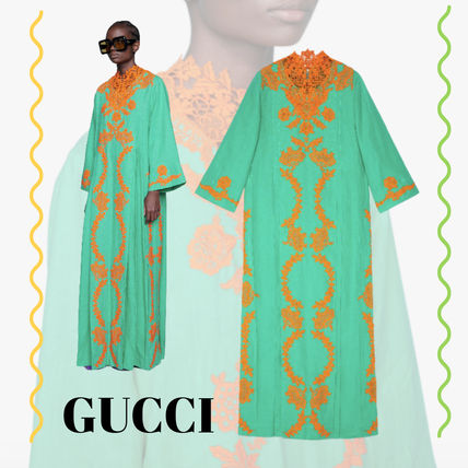 GUCCI 2020 SS Linen Long Kaftan Dress With Lace 599381 XDA0N 3156 