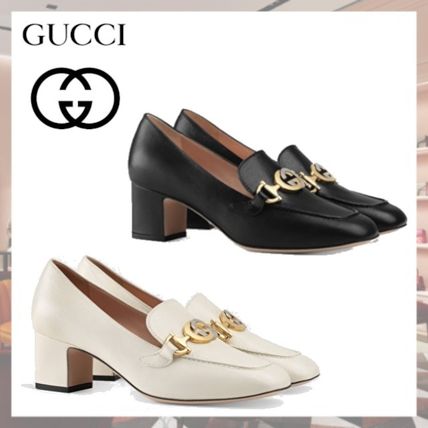 GUCCI 2019 20AW Casual Style Plain Leather Block Heels