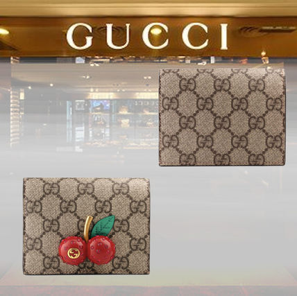 GUCCI GG Supreme 2020 21AW Gg Supreme Card Case Wallet With Cherries