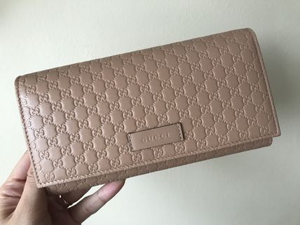 GUCCI Monogram Leather Handmade Logo Long Wallets 