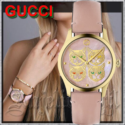 GUCCI 2020 Cruise Casual Style Unisex Leather Round Party Style Quartz Watches 