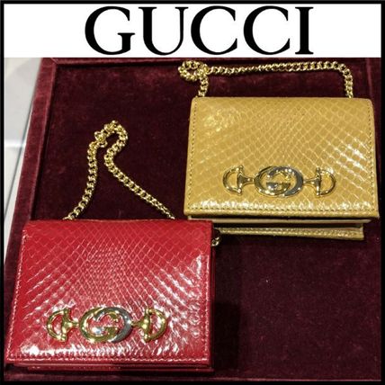 GUCCI Unisex Chain Leather Python Small Wallet Wallet Chain Logo 570660 570660 
