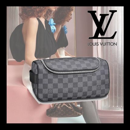 Louis Vuitton DAMIER GRAPHITE Unisex Leather Logo PouchesCosmetic Bags 
