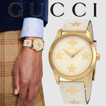 GUCCI Casual Style Unisex Leather Round Party Style Quartz Watches YA1264096 