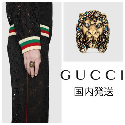 GUCCI 2019 20AW Lion Head Ring With Multicolor Crystals 404840 I4769 8522 