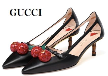 GUCCI GUCCI Leather Cherry Pump Bamboo Heel #452766 