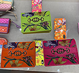 GUCCI 2019 20AW Flower Patterns Leather Small Wallet Logo Card Holders 