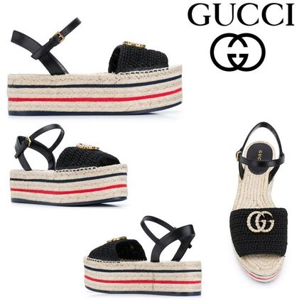 GUCCI 2020 SS Stripes Open Toe Platform Casual Style Blended Fabrics Logo 