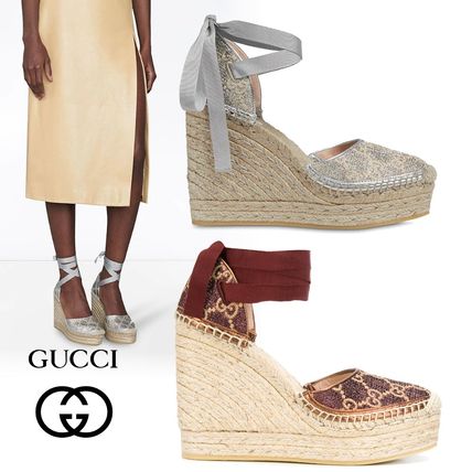 GUCCI Platform Round Toe Casual Style Street Style Leather