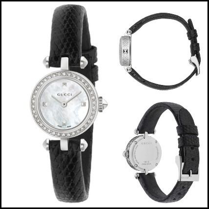 GUCCI Unisex Blended Fabrics Leather Round Quartz Watches YA141511 