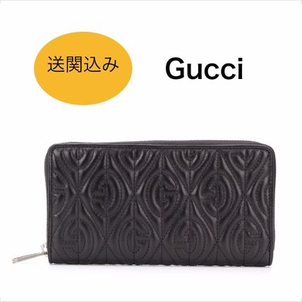 GUCCI Unisex Leather Folding Wallet Long Wallet Logo Long Wallets 