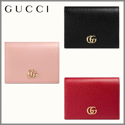 GUCCI GG Marmont Unisex Plain Leather Folding Wallet Small Wallet