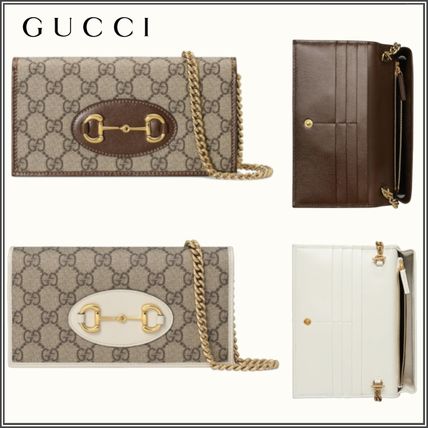 GUCCI 1955 Horsebit Monogram Canvas Leather Chain Wallet Logo Long Wallets