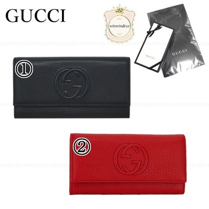GUCCI Soho Plain Leather Logo Long Wallets 