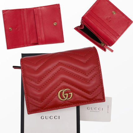 GUCCI GG Marmont Calfskin Plain Leather Folding Wallet Small Wallet