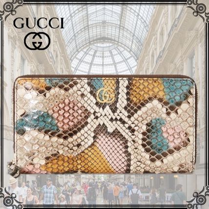 GUCCI GG Marmont Leather Python Long Wallet Logo Long Wallets 