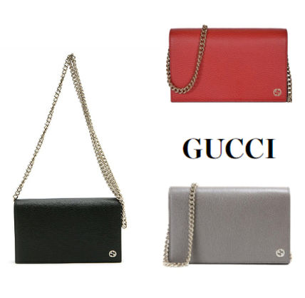 GUCCI GUCCI Leather Wallet Chain Purse Handbag 466506 