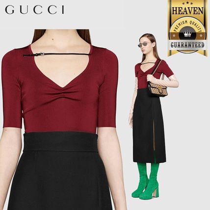 GUCCI 2020 21AW Fine Viscose V Neck Short Sleeve Top