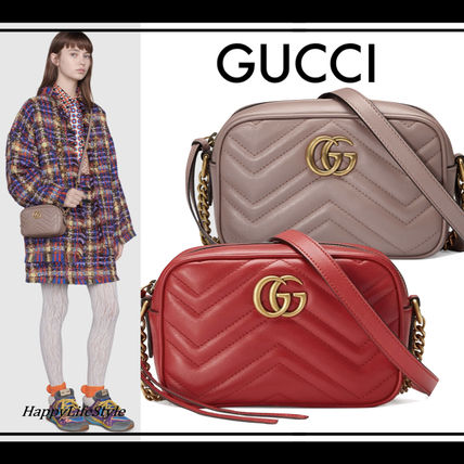 GUCCI GG Marmont Casual Style Bi color Chain Plain Leather Elegant Style 