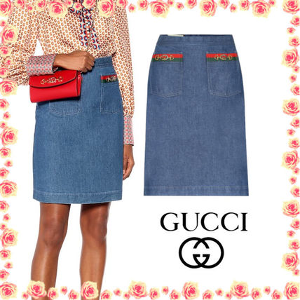 GUCCI 2020 21AW Casual Style Plain Cotton Medium Logo Midi Skirts 