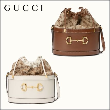GUCCI 1955 Horsebit Monogram Canvas Blended Fabrics Plain Leather Crossbody